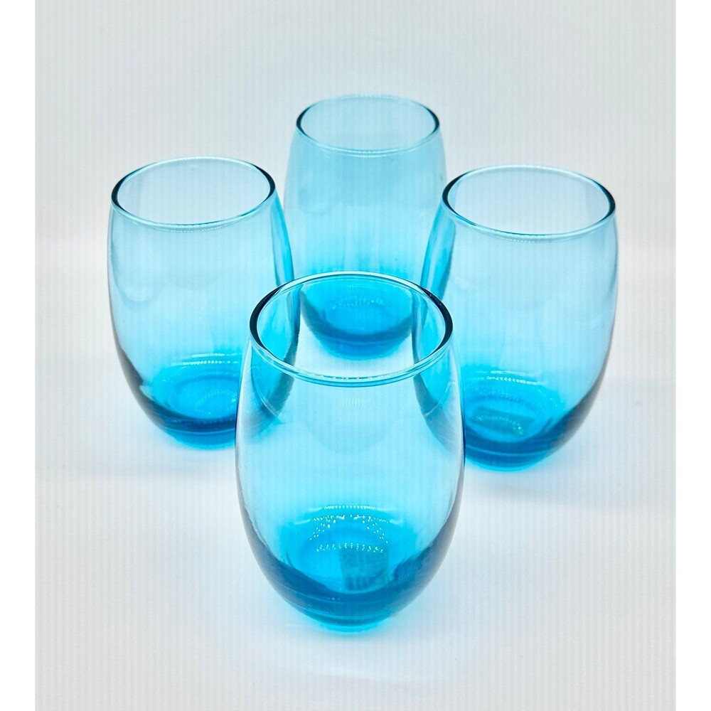 Set of 4 Cristar Mikonos Aqua Blue Stemless Wine Glasses Tumblers - Picture 3 of 7